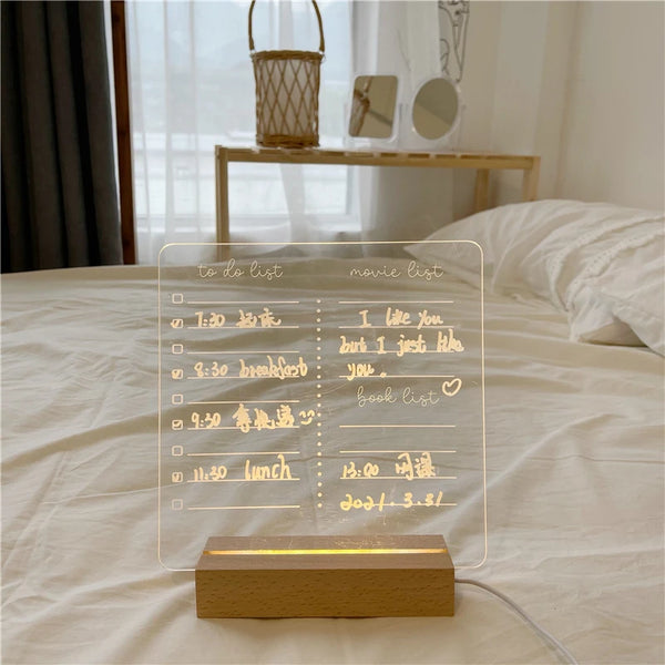 MINKYS New Arrival USB Acrylic Daily Moments Photo Memo Message Board With Wood Stand Holder Set Lamp Creative School Stationery