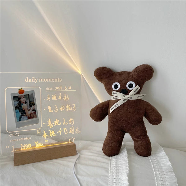 MINKYS New Arrival USB Acrylic Daily Moments Photo Memo Message Board With Wood Stand Holder Set Lamp Creative School Stationery