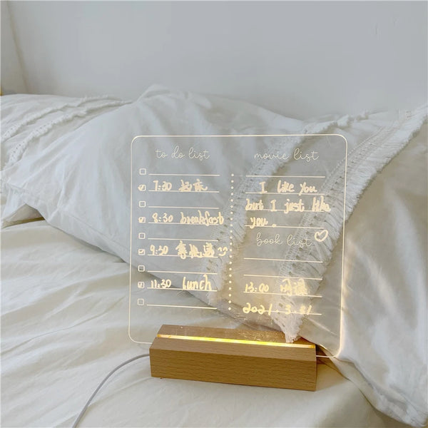 MINKYS New Arrival USB Acrylic Daily Moments Photo Memo Message Board With Wood Stand Holder Set Lamp Creative School Stationery