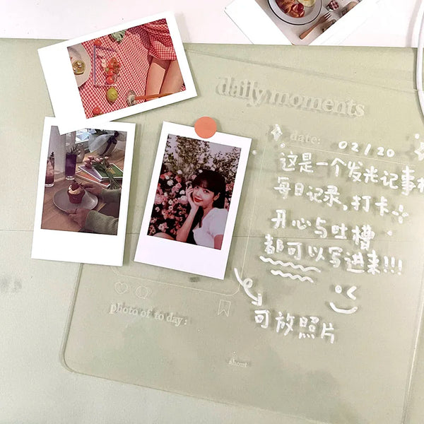 MINKYS New Arrival USB Acrylic Daily Moments Photo Memo Message Board With Wood Stand Holder Set Lamp Creative School Stationery
