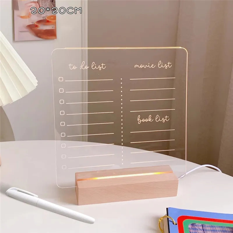 Note Message Board Night Light Writing Glow Memo Acrylic Daily Moment Photo Board Wood Holder Lamp Gift Room Decor Led Lights