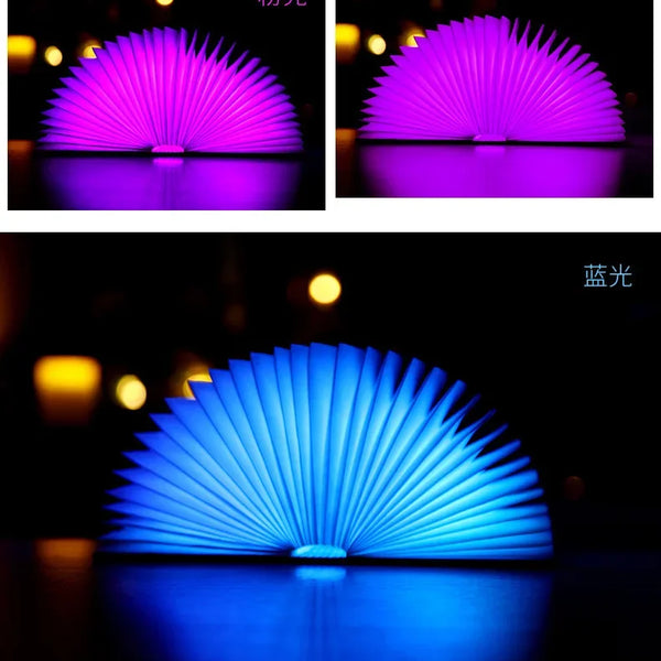 3D Folding Creative LED Night Light RGB Color USB Recharge Wooden Book Light Decor Bedroom Desk Table Lamp for Kid Brithday Gift