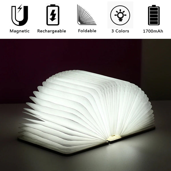 Portable 3 Colors 3D Creative LED Book Night Light Wooden 5V USB Rechargeable Magnetic Foldable Desk Table Lamp Home Decoration
