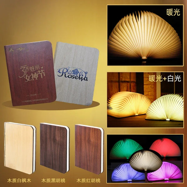 3D Folding Creative LED Night Light RGB Color USB Recharge Wooden Book Light Decor Bedroom Desk Table Lamp for Kid Brithday Gift